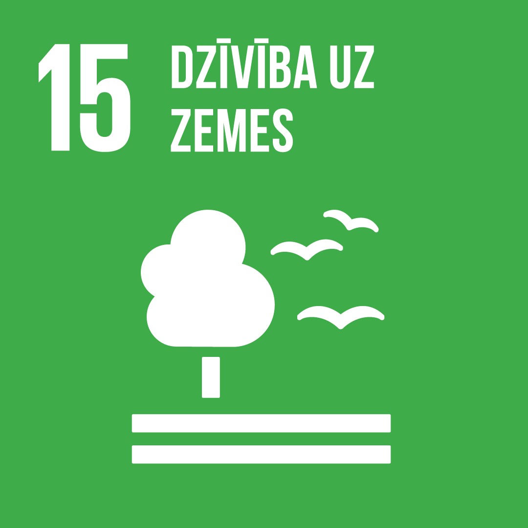 ANO 15. IAM "Aizsargāt, atjaunot un veicināt sauszemes ekosistēmu ilgtspējīgu izmantošanu, ilgtspējīgi apsaimniekot mežus, apkarot pārtuksnešošanos un novērst zemes degradāciju, veicināt tās atjaunošanu un apstādināt bioloģiskās daudzveidības izzušanu" ikona